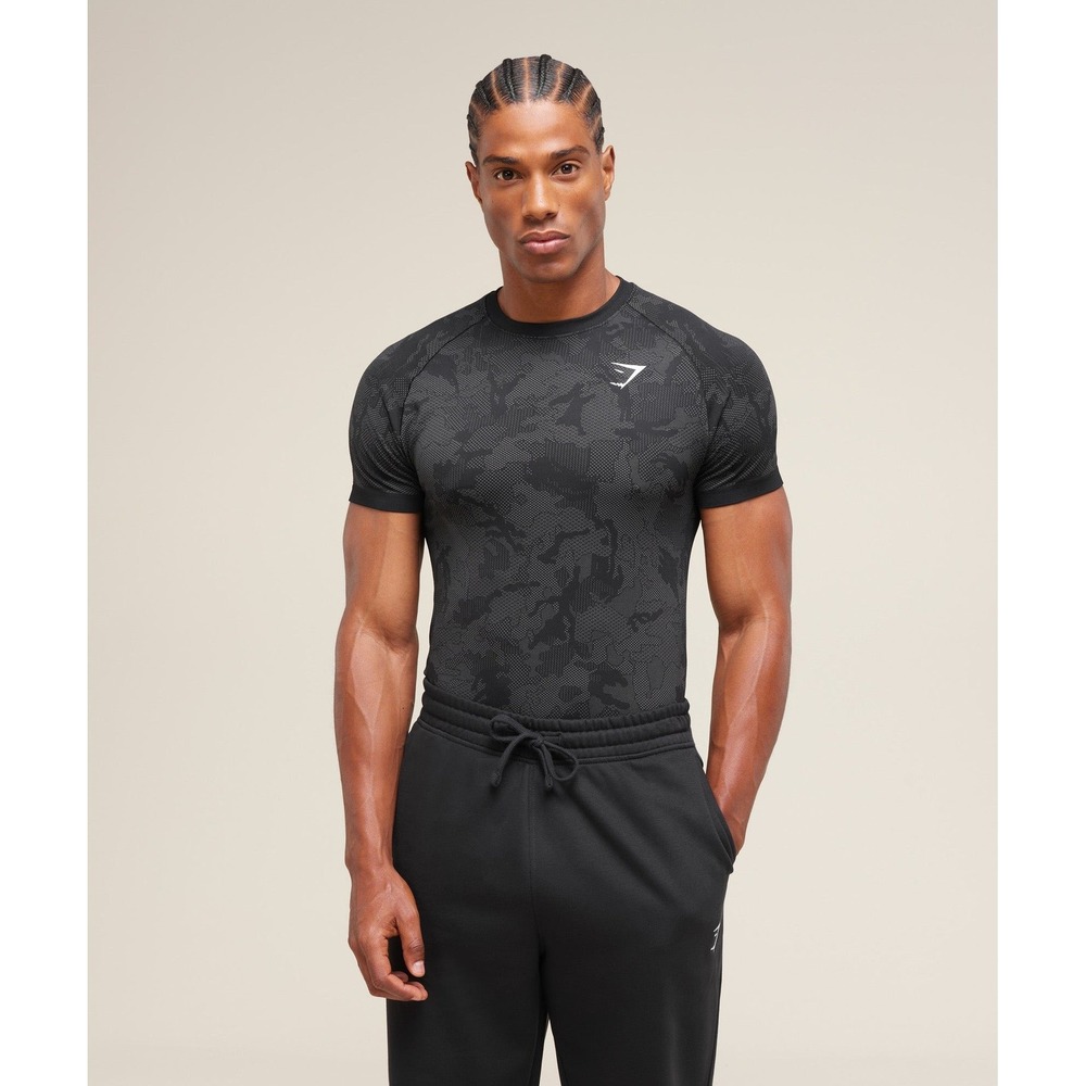 Gymshark Geo Seamless T-Shirt Seamless Mens Medium Black/Charcoal New With Tags